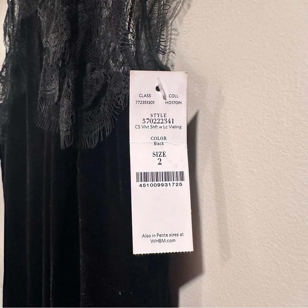 White House Black Market Black Velvet & Lace Veiling Evening Shift Dress Size 2